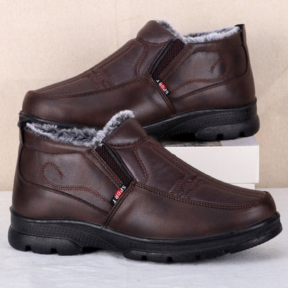 Shoes for Men 2025 Winter Fashion Non-slip Cotton Shoes Men's Thickened Leather Waterproof Casual Snow Boots Zapatillas Hombre