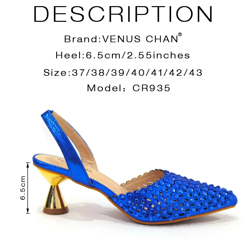 Shoes for Women High Heels 2023 Pointed Luxury Designer Colorful Stones Evening Party Matching Shoes and Bags Sets
