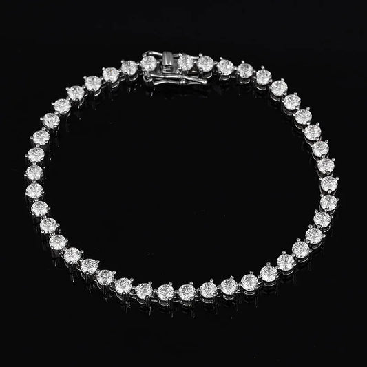 Bracelet de tennis en diamant moissanite couleur D pleine, 2,5/3 mm, 3 griffes, avec boucle cachée, pour femme et homme, en argent 925