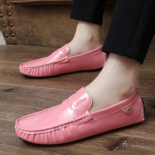 Patent Leather Beanie Shoes Men's New Spring and Summer Large Size Patent Leather Casual British Leather Shoes Women's Slip-On Lazy Casual Shoes Handmade Shoes