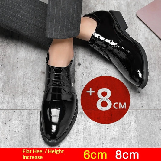 Mens Elevator Shoes 6/8CM Height Increase Invisible Hidden Formal Oxford Derby Leather Dress Shoes for Wedding Business Lace Up