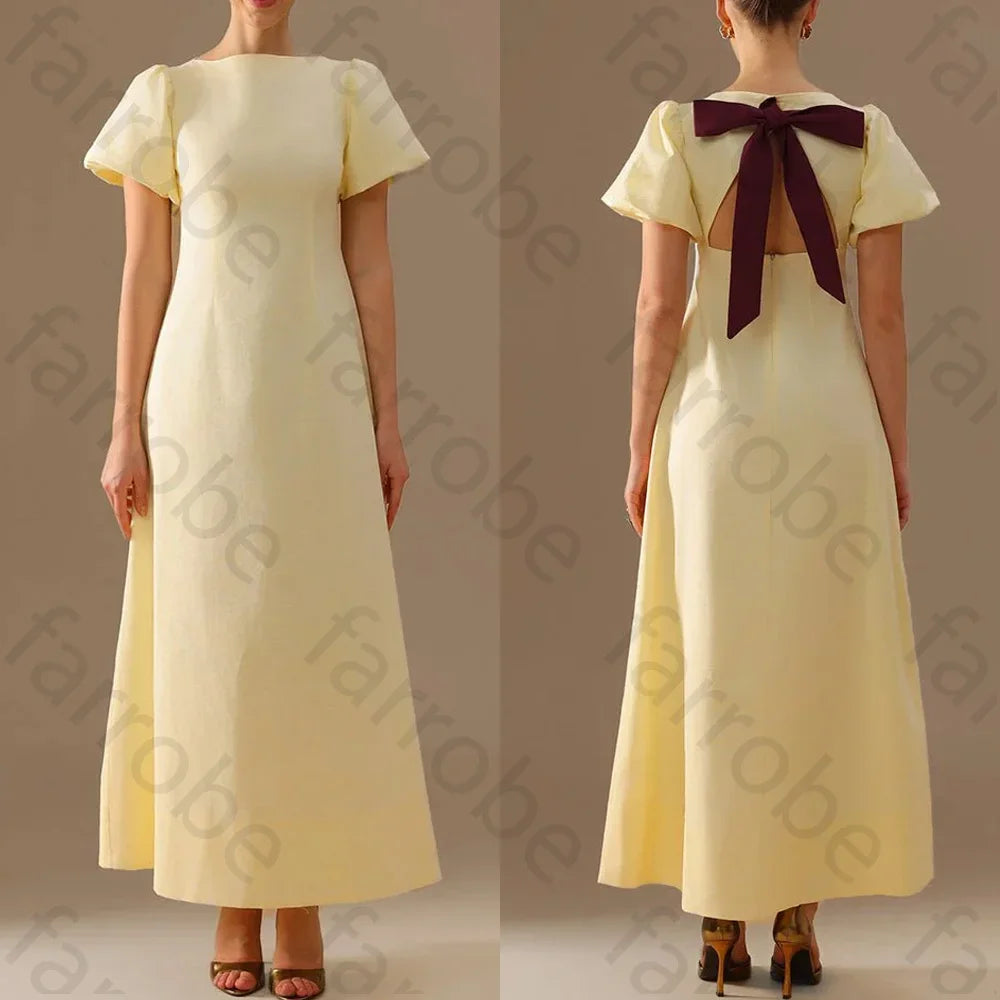 Customize Boat Neck Dress with Puff Sleeves and Back Bow Evening Dresses Formal Exquisite High Quality Prom Party Gown for Women
