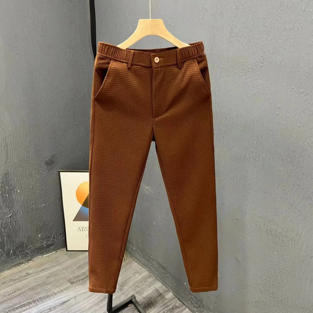 2026 High-grade Men's Solid Suit Pants Spring Summer Korean Style Pocket Straight Nine Split Pants Male Business Casual Trousers