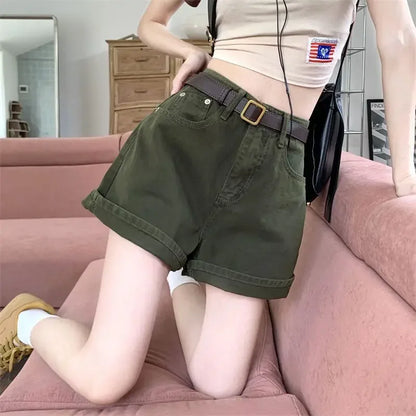 Wide Short Jean Pants Woman With Waist Pocket Denim Shorts for Women Korean Style Youthful Cheap Harajuku Fashion Outfits Jorts