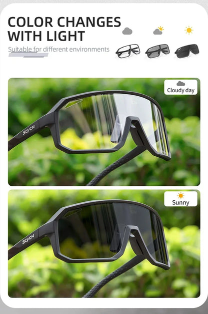 Scvcn New Men's UV400 Photochromic Cycling Sunglasses Women Sports Running Eyewear for Men Glasses Road Bike Bicycle Goggles