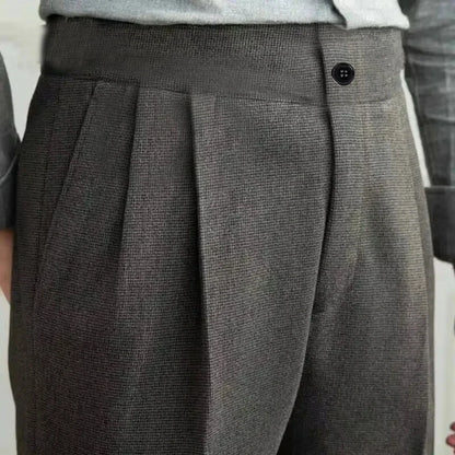 Italian Vintage Suit Pant For Men Autumn Winter Wool Herringbone Pattern Straight Trousers British Style Business Casual Pants
