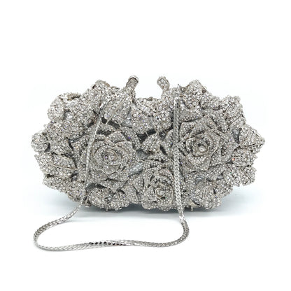 High Quality Luxury Rose Diamond Women Luxury Rhinestone Crossbody Clutch Evening Bag