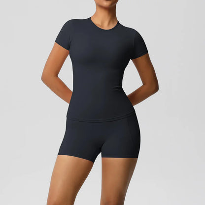 Workout Sportswear 2Pcs Piece Female Yoga Shirt Push Up Workout Clothes Women Outdoors Sport  High Waist  Fitness Sport Shorts