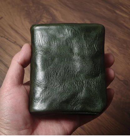 Luxury Genuine Leather Small Lightweight Bifold Wallet Men Women Money Clip Credit Card Holder with Hidden Zipper Pocket