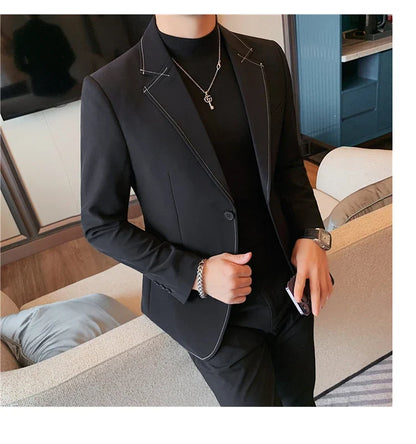 High Quality Line design Luxury Men's Suit Coats Fashion Business Casual Two Buttons Formal Social Wedding Party Suit Jacket