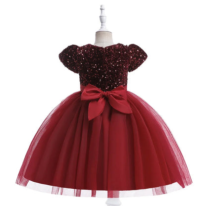 Summer Sequins Bow Party Dress For Girl Christmas Costume Elegant Wedding Princess Girls Dresses Lace Birthday Prom Gown Evening