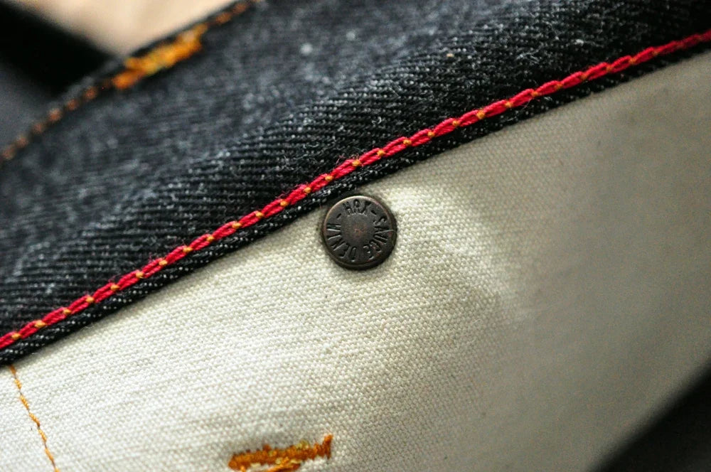 Mens Jeans Boxing Selvedge Denim Jeans Color Cotton Jeans for Men Silver Buttons Taper Fit  12.5 Oz