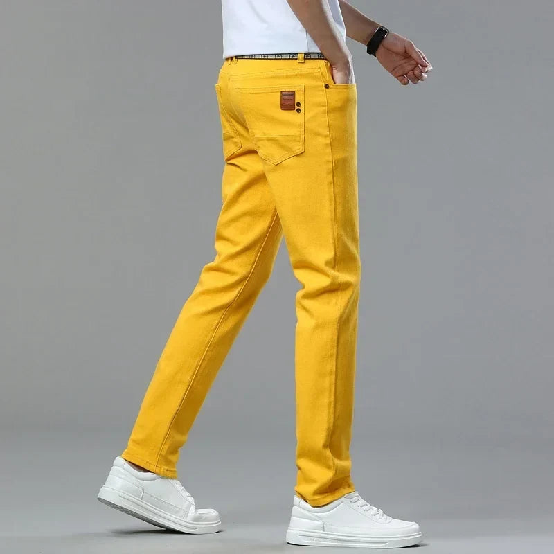 Men's Slim Fit Pants Casual Colorful 2025 Spring New Straight Trousers Men Cotton Stretch Fashion Pants Red Yellow Pink Blue