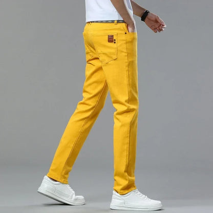 Men's Slim Fit Pants Casual Colorful 2025 Spring New Straight Trousers Men Cotton Stretch Fashion Pants Red Yellow Pink Blue