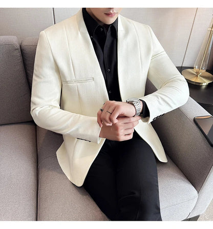 The new Chinese-style collarless suit is fashionable, handsome and versatile. It is a solid-color Korean-style fitted and fashio