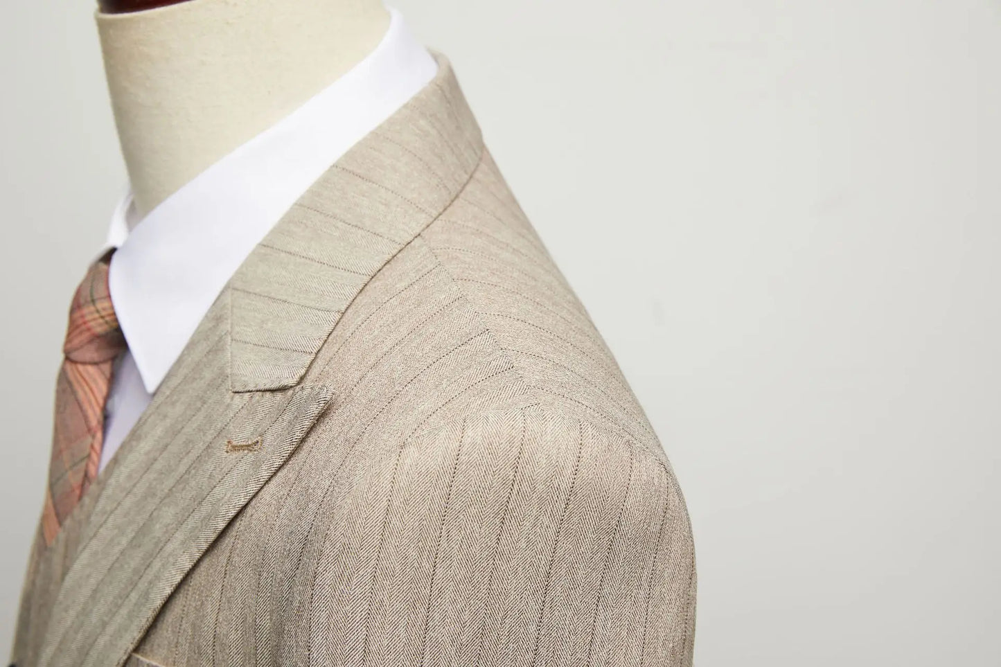 Apricot Men's Striped Three-piece Suit, Featuring A Jacket and Vest Paired with Pants—perfect for Weddings, Parties, or Office.