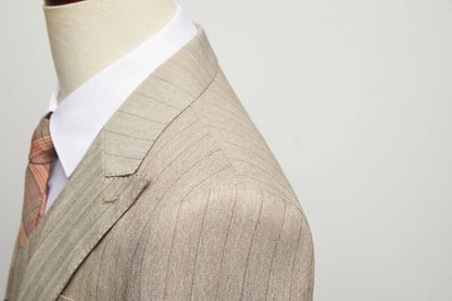 Apricot Men's Striped Three-piece Suit, Featuring A Jacket and Vest Paired with Pants—perfect for Weddings, Parties, or Office.