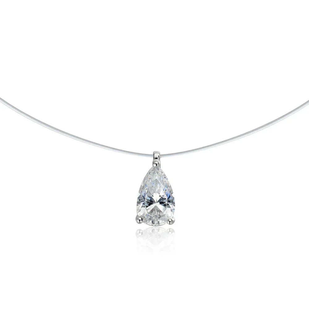 Moissanite Necklace 1-2ct Pear/Marquise/Round Brilliant Cut Diamond Fishing Line S925 Silver Pendant Necklaces for Gift