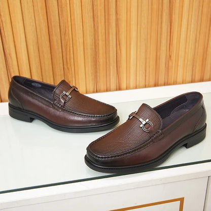 New Loafers for Men Genuine Leather Men's Shoes Elegant Gentleman Handmade Shoes Simple Metal horse buckle