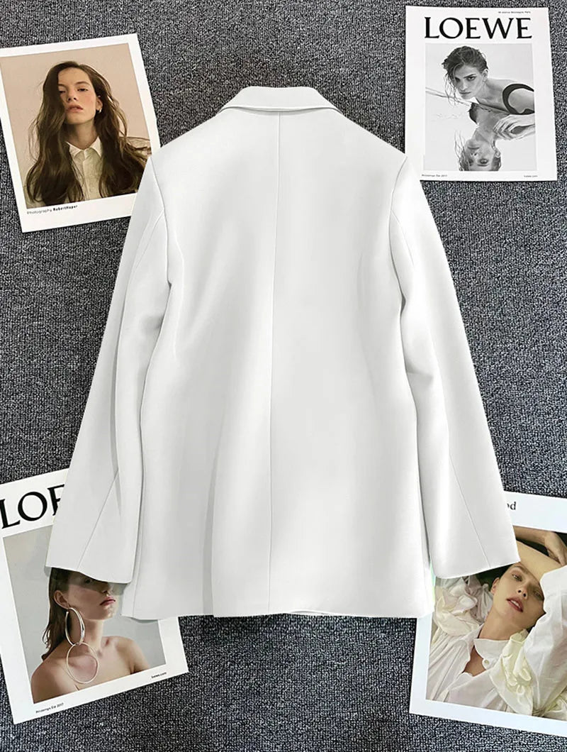 Casual Small Suit Jacket Women Fashion Loose Metal Double-Breasted Blazer Coat Korean Occupation Office Formal Lapel Blazers