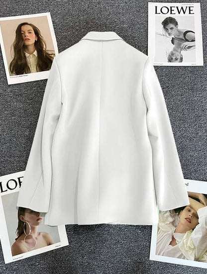 Casual Small Suit Jacket Women Fashion Loose Metal Double-Breasted Blazer Coat Korean Occupation Office Formal Lapel Blazers