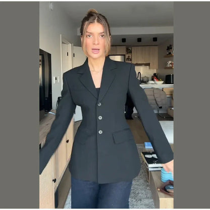 Casual Single-breasted Suit Jackets 2026 Spring New Female Elegant Lapel Full Sleeve Blazers Coat Women's Waist-cinching Outwear