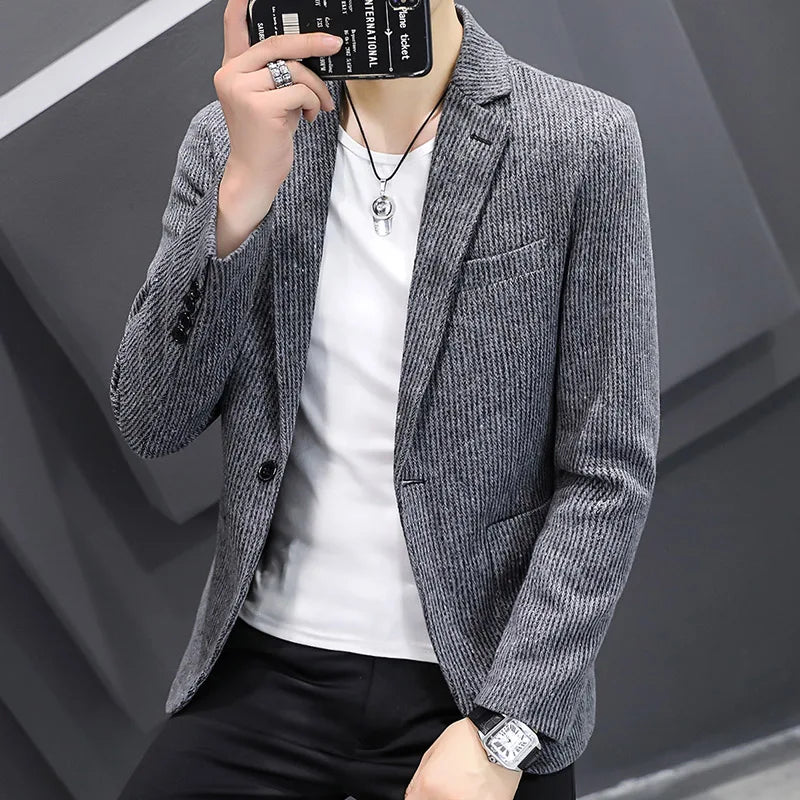 Blazer New Men's Fashion Business Vertical Strip Gentleman Slim Wool Shopping Outdoor Performance Wedding Banquet Casual Blazer