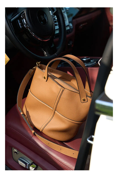 Women Bucket shoulder bag brand design Cowhide ladies handbags and purses genuine leather Tote Bags female messenger Bag Bolsas
