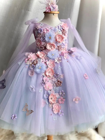 Girls' New Butterfly Flower First Birthday Dress Lolita Princess Dress