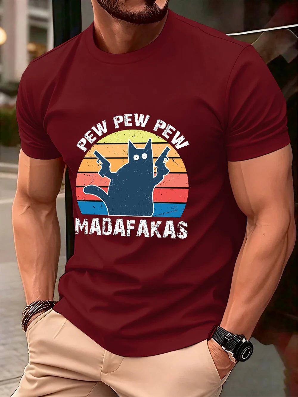 Pew Pew Pew Madafakas Prints Men'S T-Shirt Cotton Summer O-Neck Short Sleeve Tops Soft Oversized T Shirt Casual Mens Clothes