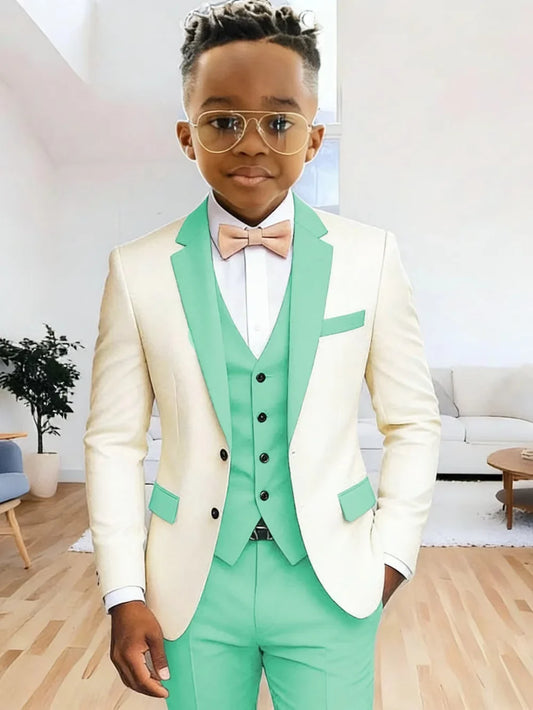 Multi-colors Boys Suits 3 Pieces Jacket Vest Pants Wedding Ring Bearer Outfit Handome Slim Fit Tuxedo For Birthday Party
