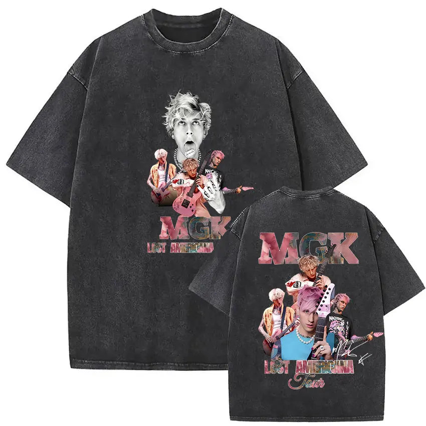 MGK Lost Americana Tour 2025-2026 Vintage Washed T Shirt Men Women Summer Fashion Cotton Short Sleeve T-shirt Fans Gift Clothing