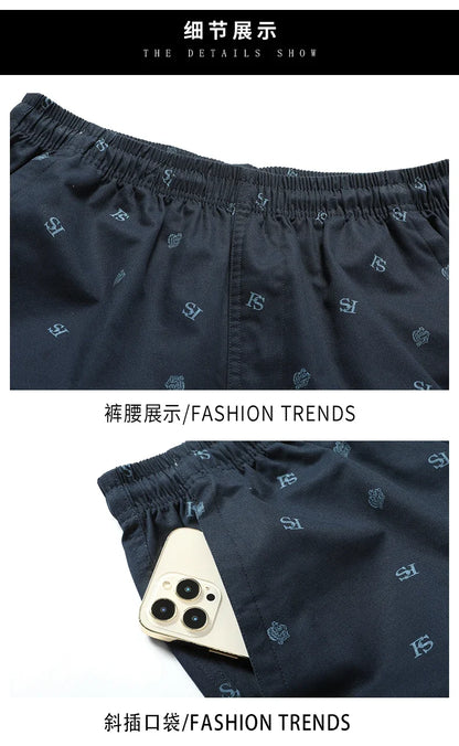 Men's Cotton Print Shorts Streetwear Casual Cotton Workwear Summer Breathable Fitness Knee Shorts Sports Shorts Sweatwear 6XL