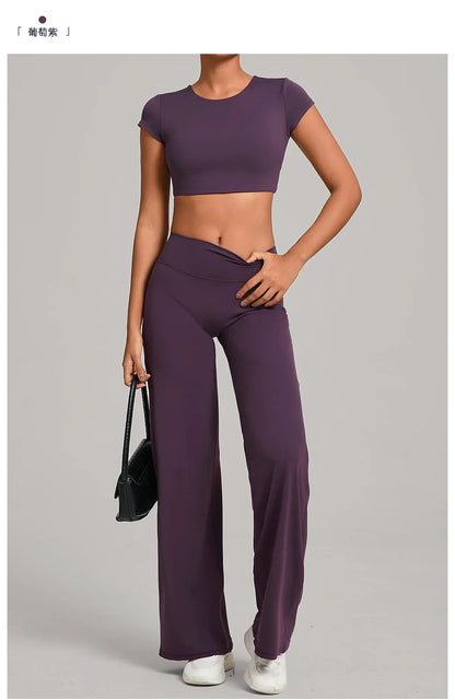 Tight-Fitting Backless Yoga Quick-Drying Straight-Leg Pants Sports Fitness Running Two-Piece Set for Women Gym Workout Yoga Suit