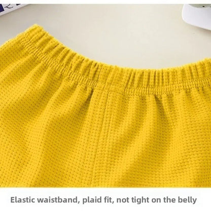Summer New Style Boys Waffle Fabric Breathable T Shirt Sets Children Short Sleeve Top Shorts Two Piece Suit Kids Casual Outfits