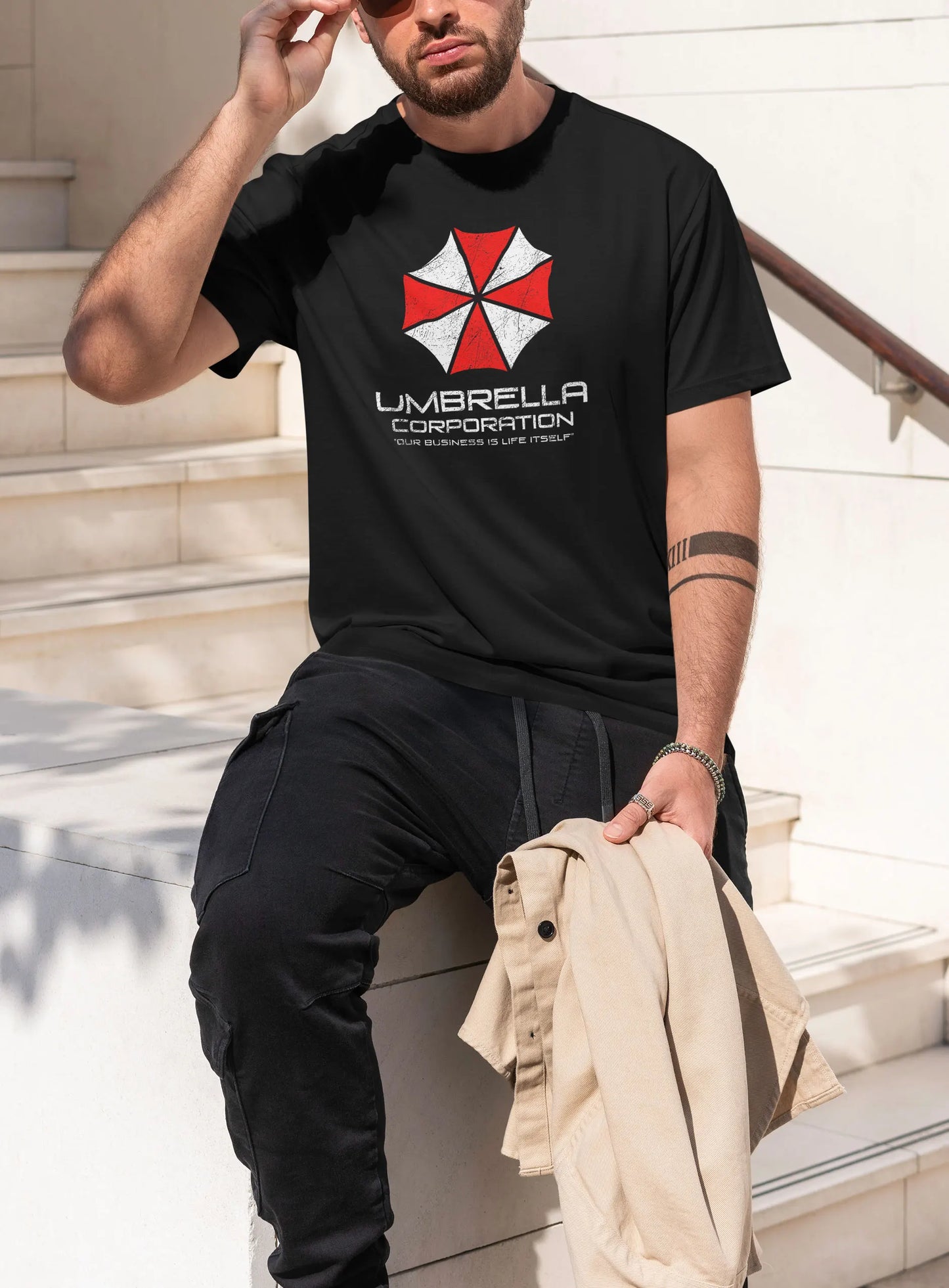 Mens Cotton Umbrella Corporation Graphic T Shirt Street Casual Style Tee for Men and Women