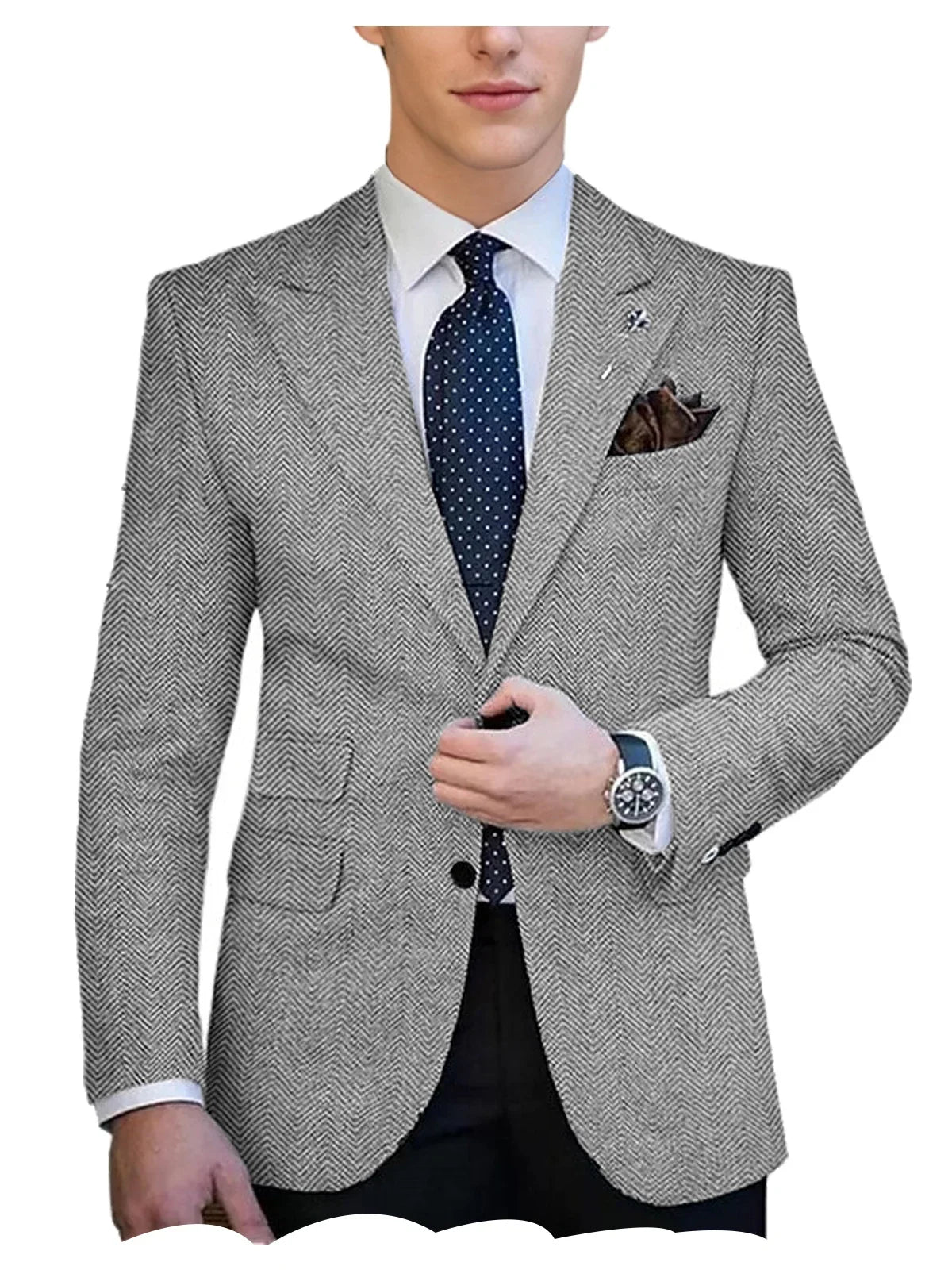 Autumn Winter Men's Herringbone Blazer Tuxedos Only Coat Wool Tweed Single Breasted Formal Bussiness/Wedding Prom Suit Jacket