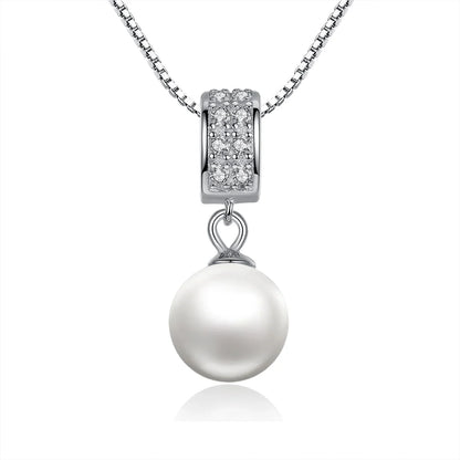 925 Sterling Silver Simulated Pearl Pendant Necklace Long Chain Necklace  Jewelry Wedding Necklace Accessories SCN030