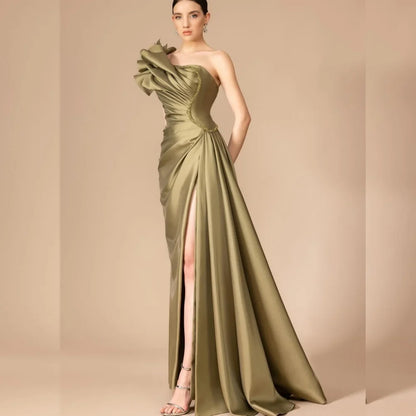 Customized Modern Style Pleat A-line One-shoulder Long Dresses Homecoming Dress High Quality Sexy Sparkle Sizes Available Intr
