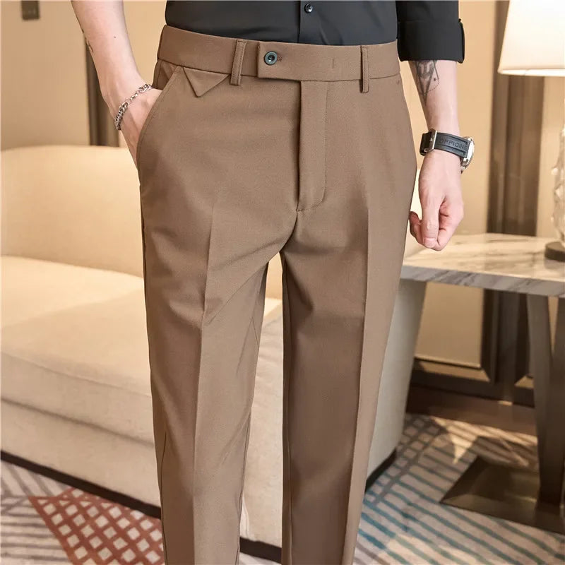 Men Suit Pants 2026 Spring Elastic Waist Solid Slim Fit Dress Pants Office Business Casual Trousers High Quality Men's Clothing