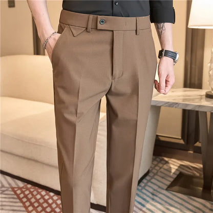 Men Suit Pants 2026 Spring Elastic Waist Solid Slim Fit Dress Pants Office Business Casual Trousers High Quality Men's Clothing