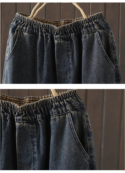 Retro Ethnic Print Patchwork Embroidered Denim Jeans Women Loose plus Size Embroidered Nine Points Harlan Pants Spring