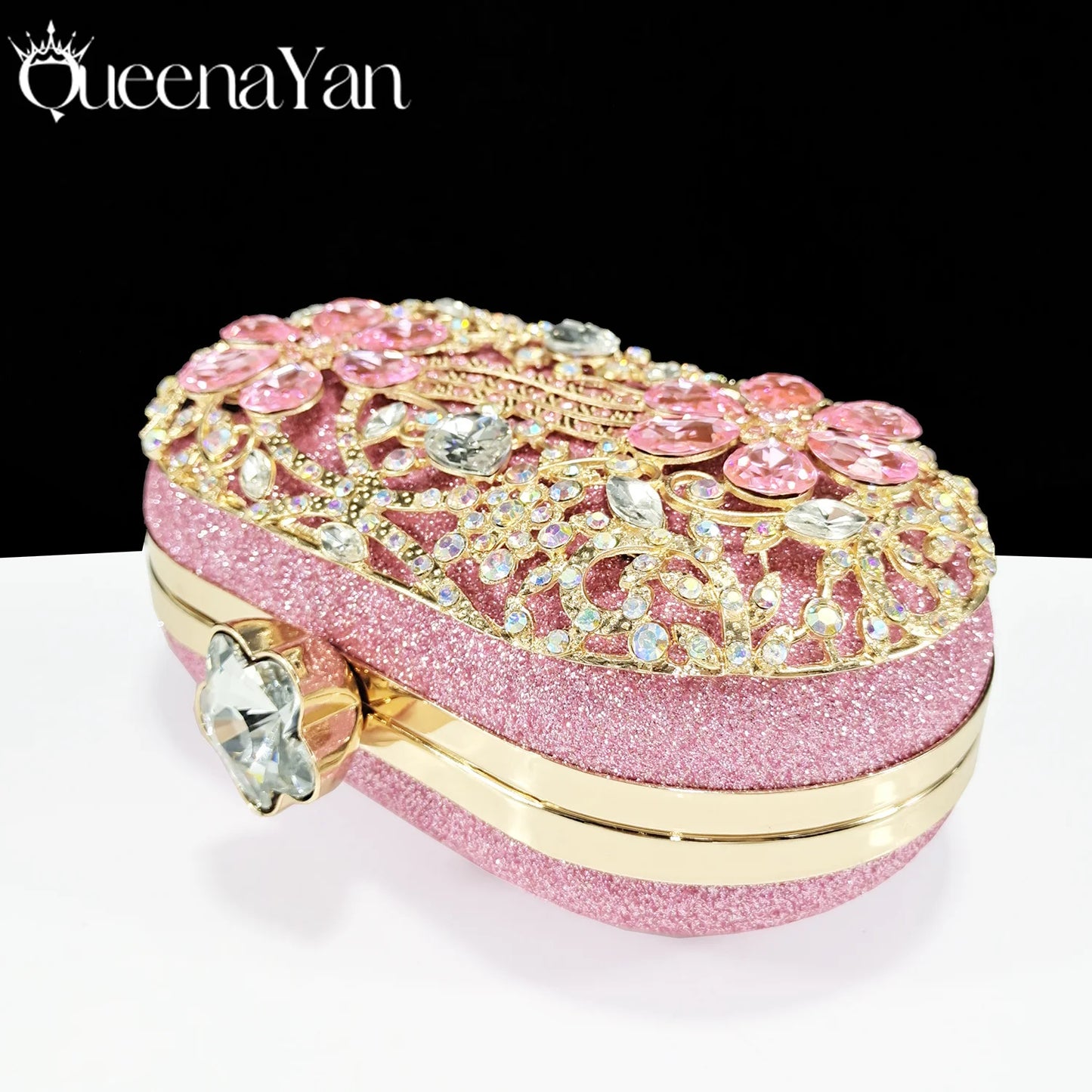 Luxury Pink Rhinestone Party Shoes and Clutch for Women- Elegant Crystal Heels with Matching Evening Bag