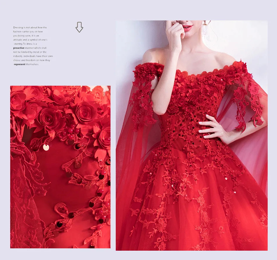 Long Wrap Red Of Shoulder Lady Girl Women Prom Dress Party Evening Dress Performance Dress Wedding Sand Bridesmaid Guest Dress