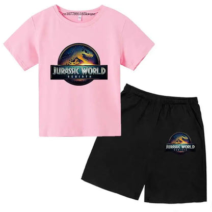 Jurassic World 4 Kids Summer Casual Breathable O-neck Tees+Pants 2pcs Sportsuits 2-13 Years Boys Girls Children Top Outfits Sets