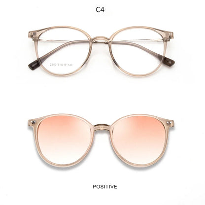 Magnetic Clip On Glasses Women Driving Polarised Round Pink Optical Myopia Eyewear Men Custom Prescription Glasses 2240