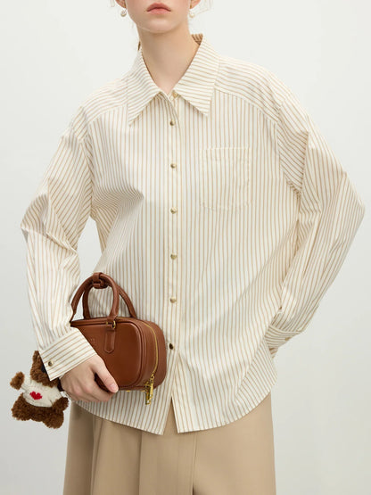 Office Lady French Bow Tie Striped Shirt for Women Spring Loose Fit Shirt College Casual Women Top for Women 25FS11060