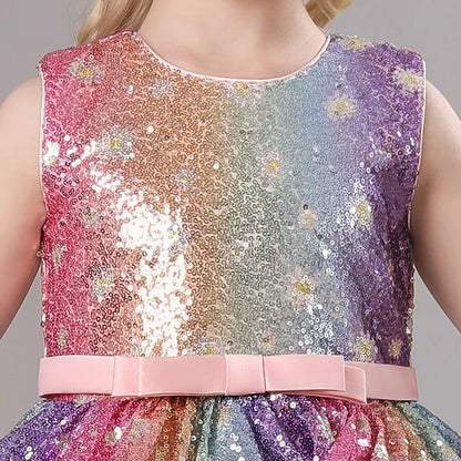 S002 Children's Dress Trailing Princess Spot Pink Girls' June 1 Performance Summer New 2023 Lace Color Matching Mesh