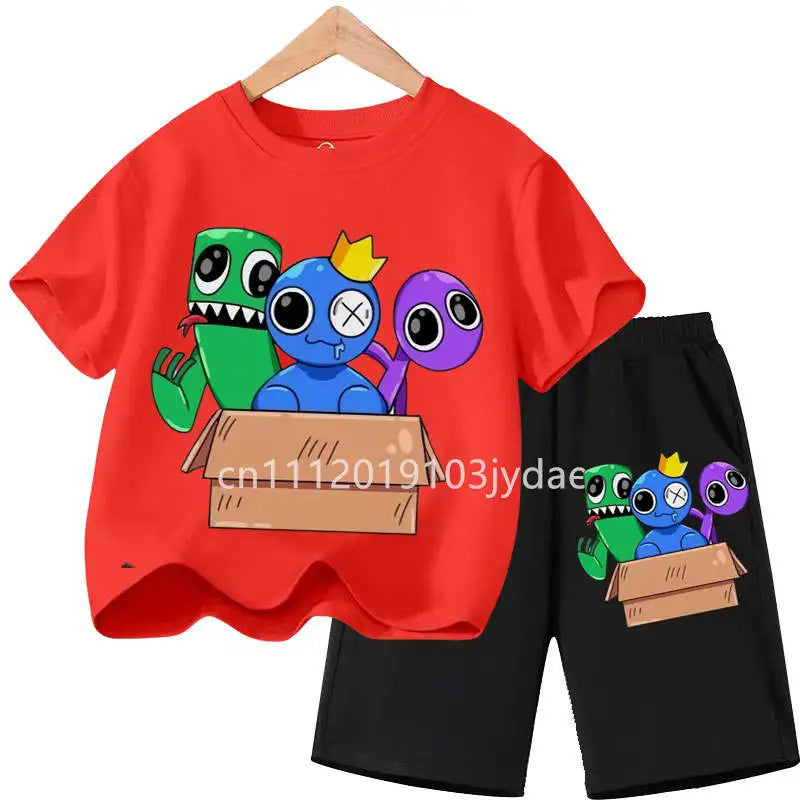 Kids Rainbow T-shirt Friends Girls Boys Clothes Summer Short Sleeve Tshirt Set Cartoon Tee Tops Game Anime Shirts Camiseta