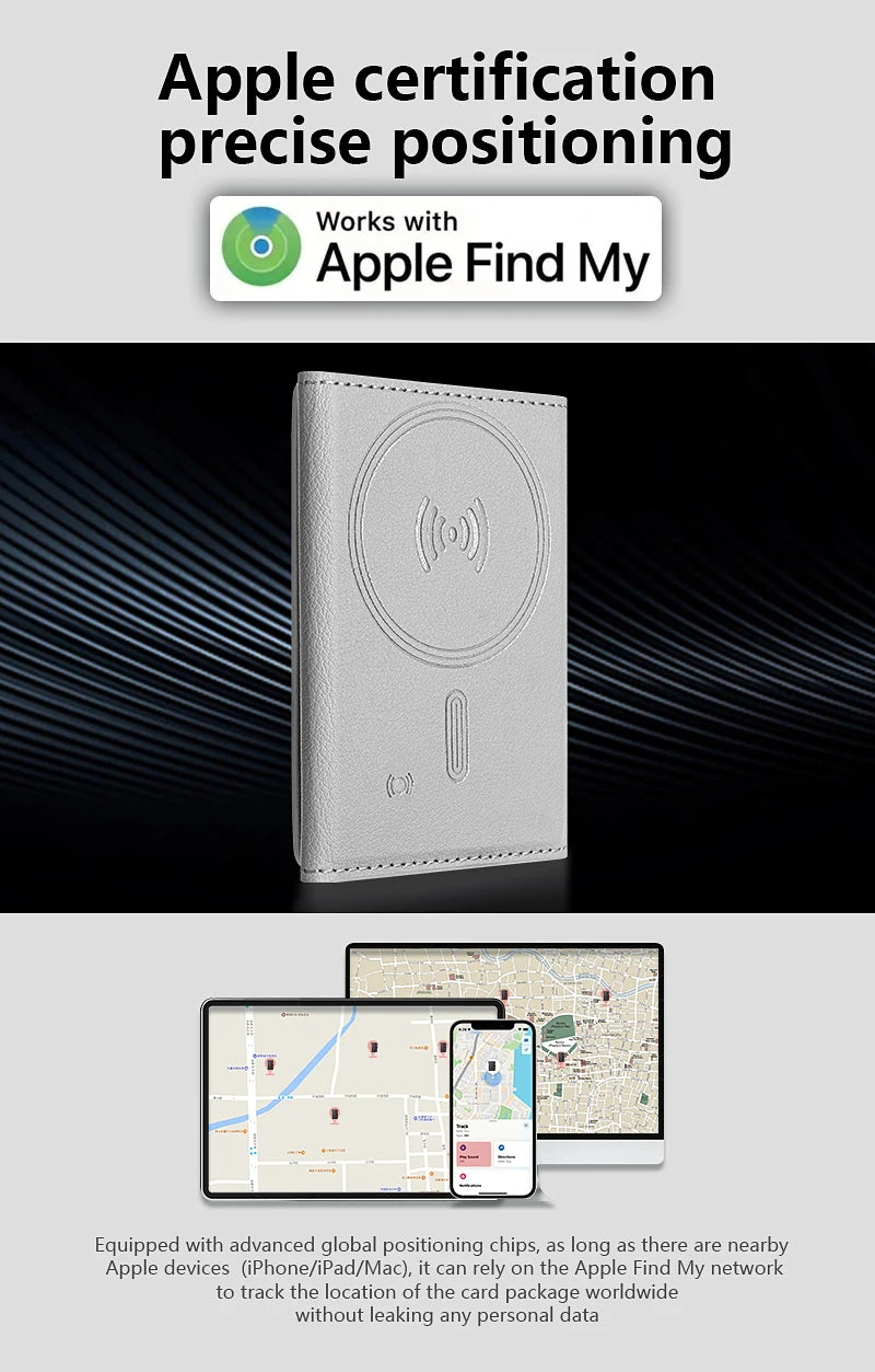 Luxury Leather Magnetic Storage Charge Wallet Bracket For iPhone 16 15 14 13 12 Pro Max Findmy Magsafe With Tracking Anti-theft